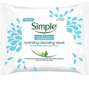 Simple Hydrating Cleansing Wipes for dehydrated dry skin- pack of 25 wipes